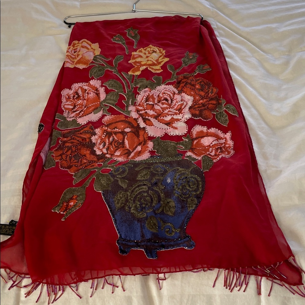 Silk Floral Beaded Scarf